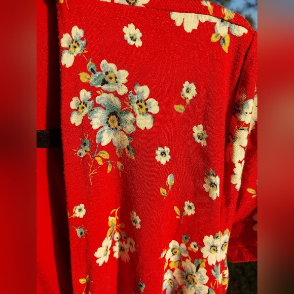 Loft Women's Red V-neck Wrap dress with White and Yellow Flowers Size XS - Picture 8 of 8